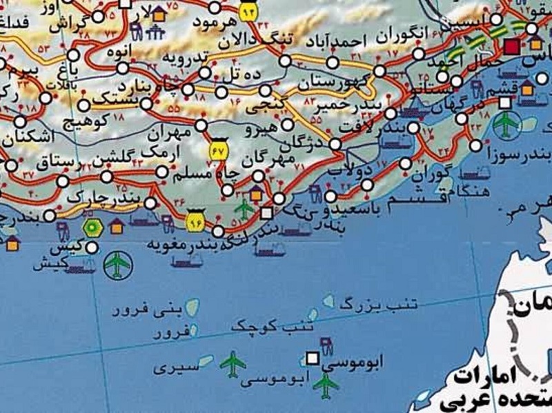 موقعیت جزیره ابوموسی روی نقشه خلیج فارس
