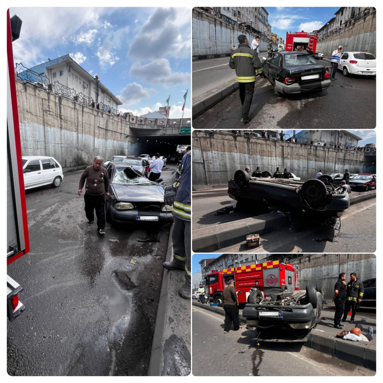 واژگونی پراید در زیر گذر رشتیان؛ ۲ نفر مصدوم شدند